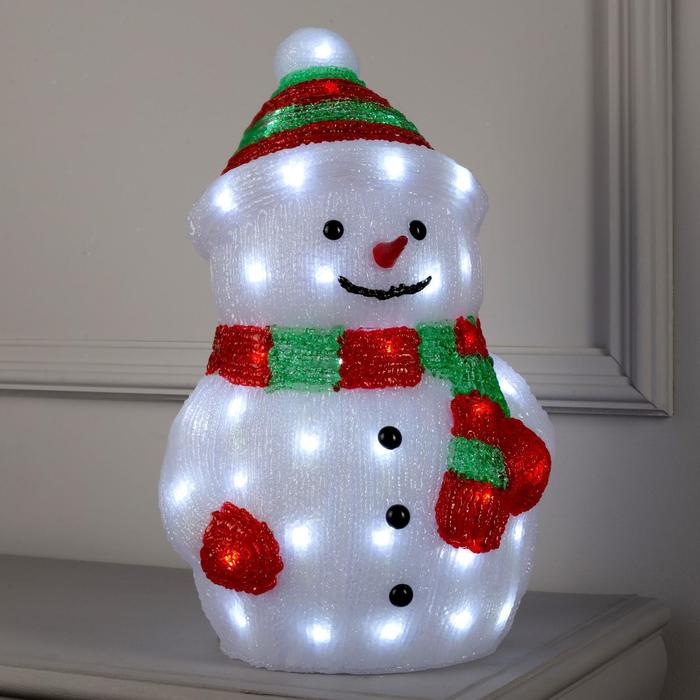 Светодиодная фигура «Снеговик большой» 25 × 44 × 20 см, акрил, 40 LED, 220 В, свечение белое светодиодная фигура олень величавый 40 × 60 × 20 см акрил 72 led 220 в свечение белое