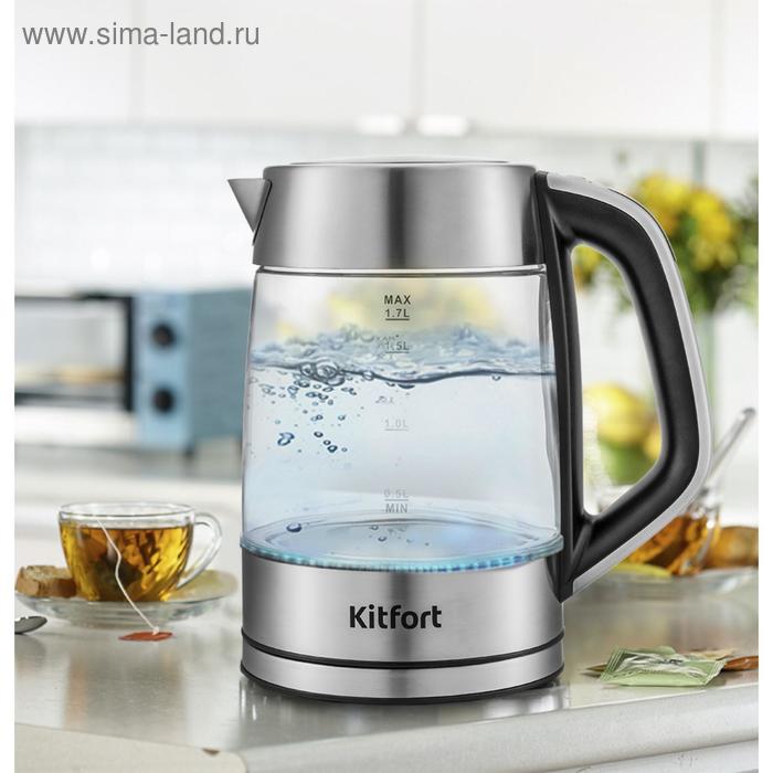 Купить Чайник электрический Kitfort KT-6114, 2200 Вт, 1.7 л, стекло, регулировка t°, серебристый Чайник электрический Kitfort KT-6114, 2200 Вт, 1.7 л, стекло, регулировка t°, серебристый