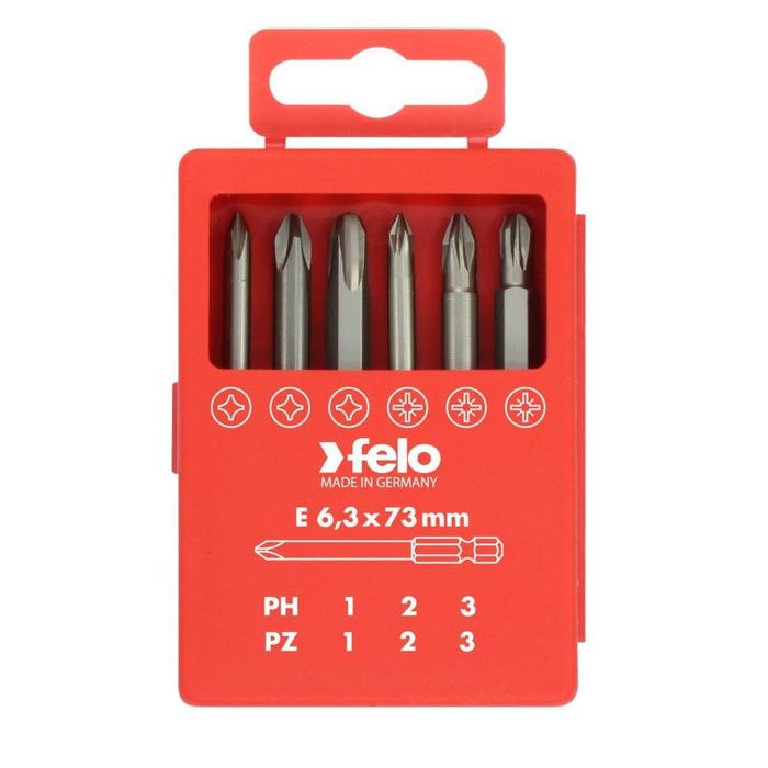 Набор бит Felo 03291716, серия Industrial, PZ/PH, 73 мм, в кейсе, 6 шт.