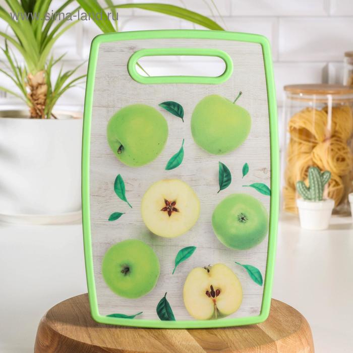 Доска разделочная пластиковая Доляна «Зелёные яблоки», прямоугольная, 30×20 см