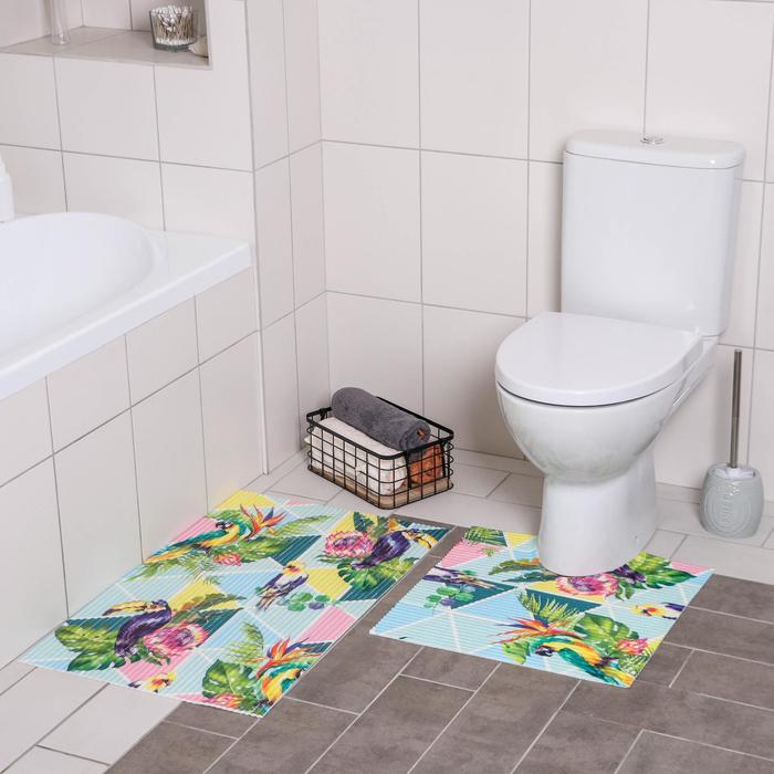 фото Набор ковриков для ванны и туалета «джунгли», 2 шт: 50×50, 50×80 см вилина