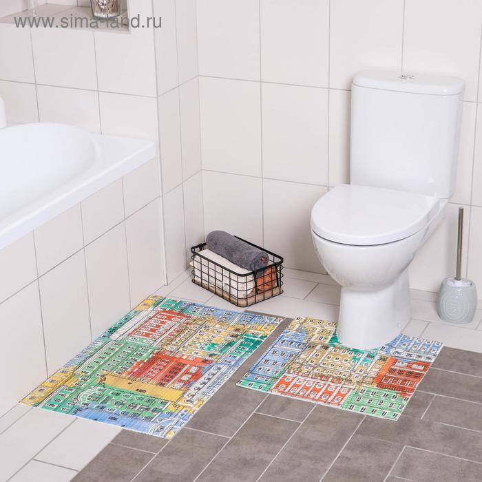 фото Набор ковриков для ванны и туалета «сицилия», 2 шт: 50×50, 50×80 см вилина