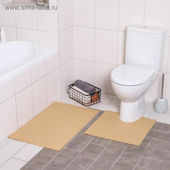 фото Набор ковриков для ванны и туалета «моно бежевый», 2 шт: 50×50, 50×80 см вилина