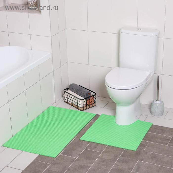 фото Набор ковриков для ванны и туалета «моно зелёный», 2 шт: 50×50, 50×80 см вилина
