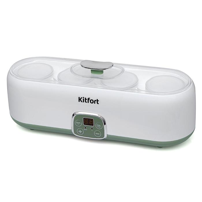 Йогуртница Kitfort KT-2007, 20 Вт, 200 мл, 4 ёмкости, стекло, таймер, дисплей, белая
