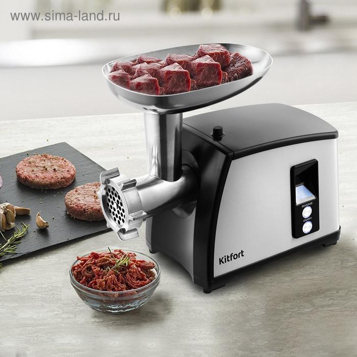Купить Мясорубка электрическая Kitfort KT-2105, 1800 Вт, 0.75 кг/мин, 5 насадок, реверс, серебрист. Мясорубка электрическая Kitfort KT-2105, 1800 Вт, 0.75 кг/мин, 5 насадок, реверс, серебрист.