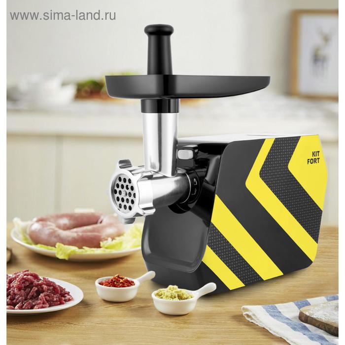Купить Мясорубка электрическая Kitfort KT-2106-4, 1200 Вт, 1 кг/мин, 5 насадок, реверс, желтая Мясорубка электрическая Kitfort KT-2106-4, 1200 Вт, 1 кг/мин, 5 насадок, реверс, желтая
