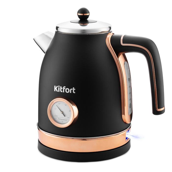 Чайник электрический Kitfort KT-6102-2, металл, 1.7 л, 2150 Вт, автоотключение, чёрный