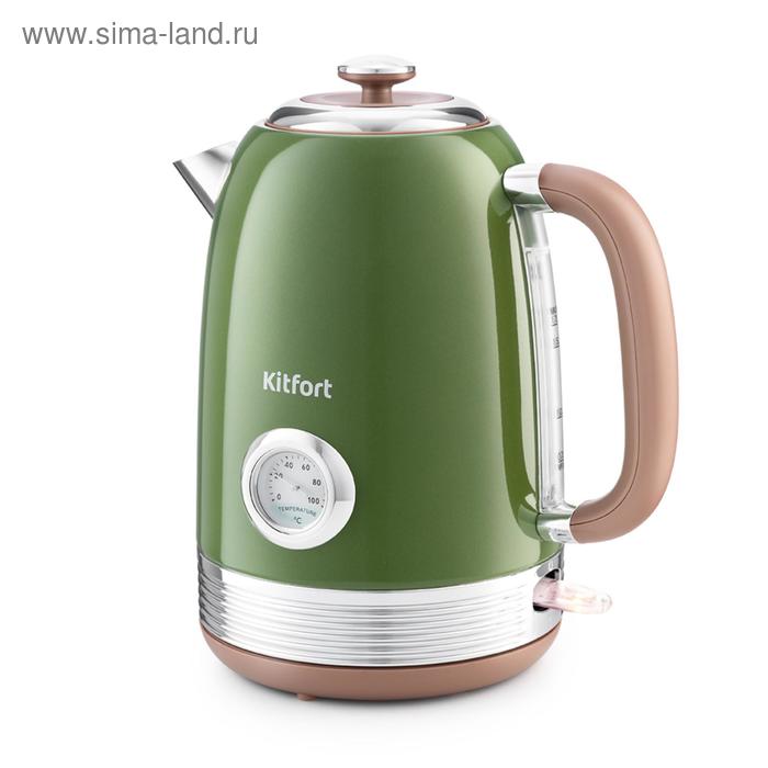 Чайник электрический Kitfort KT-6110, металл, 1.7 л, 2200 Вт, автоотключение, зелёный