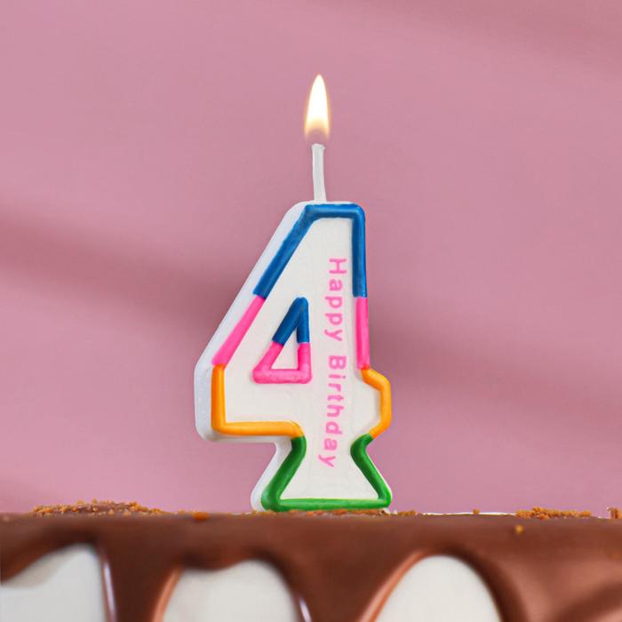 Свеча для торта цифра 4 цветная полосочка, 7 см