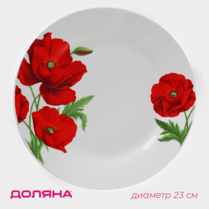 Тарелка керамическая обеденная Доляна «Маки», d=23 см, цвет белый тарелка керамическая обеденная маки d 23 см цвет белый