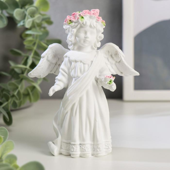 Сувенир полистоун "Белоснежный ангел в кружевном наряде, с розой" 12х10,5х4,3 см