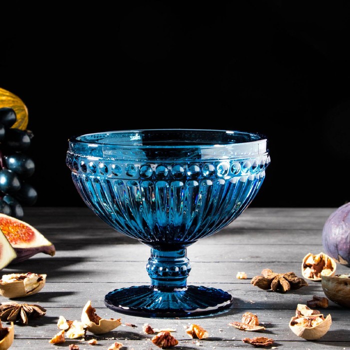 цена Креманка стеклянная «Босфор», 350 мл, 12×11 см, цвет синий
