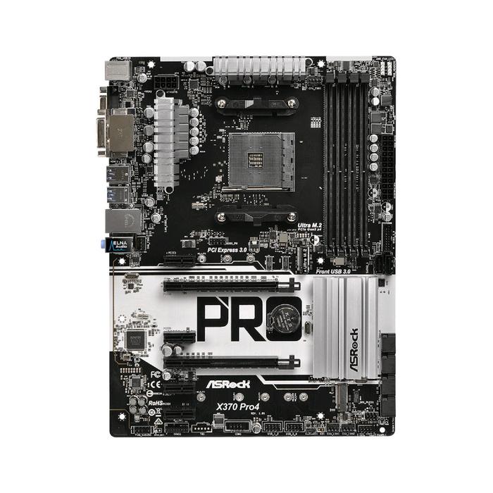 фото Материнская плата asrock x370 pro4, am4, x370, 4xddr4, vga, dvi, hdmi, atx