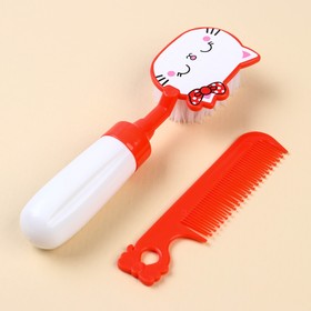Набор расчёсок с погремушкой «Мяу», 2 предмета: расчёска с зубчиками + щётка, МИКС