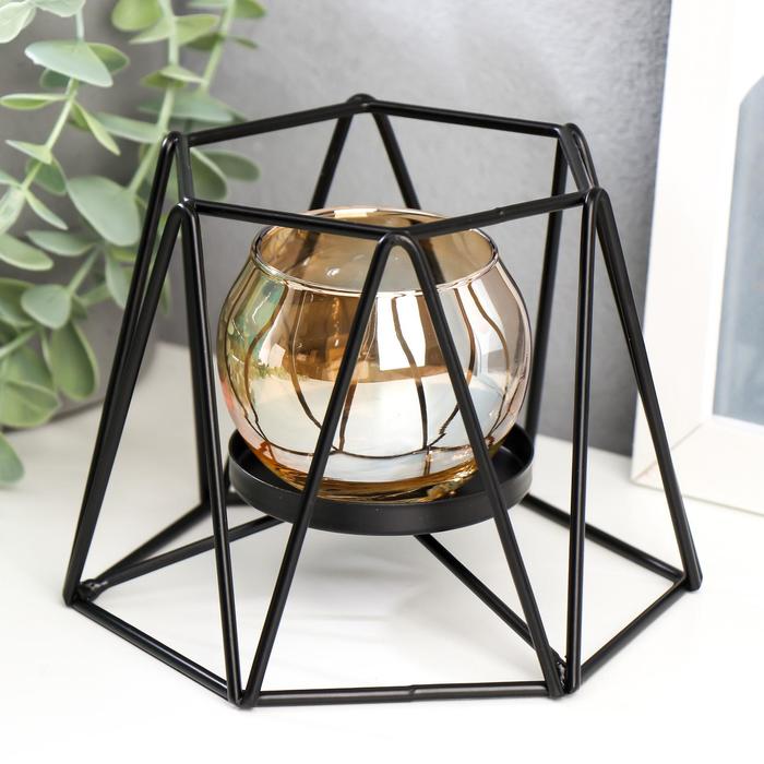 Подсвечник металл, стекло на 1 свечу Чёрные треугольники 10х13,5х13,5 см