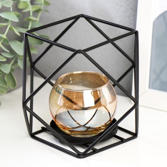 Подсвечник металл, стекло на 1 свечу Квадраты и треугольники 10х15х15 см
