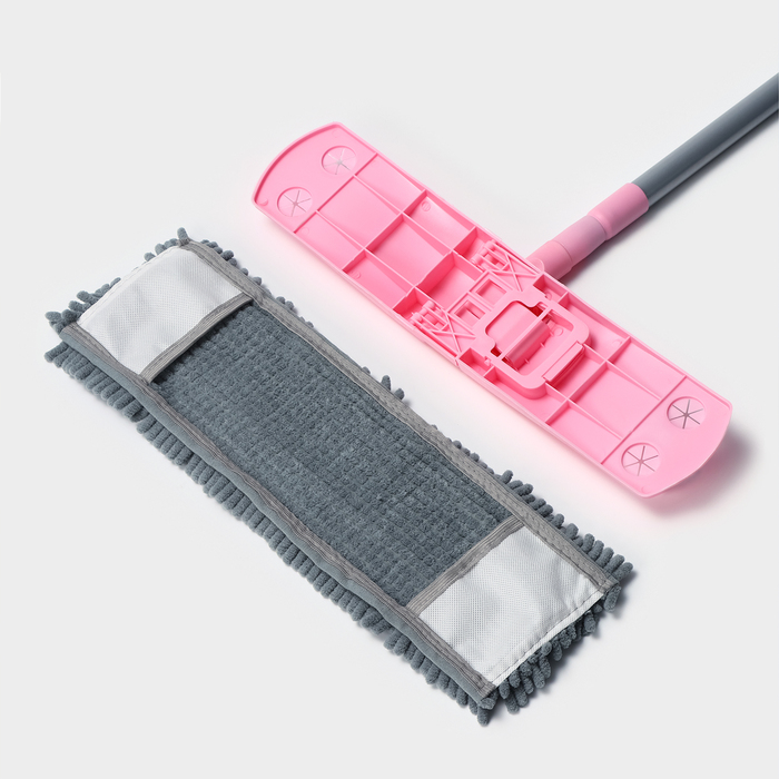 Швабра для мытья пола плоская с телескопической ручкой Raccoon «Букля», 40×14×90(120) см, микрофибра