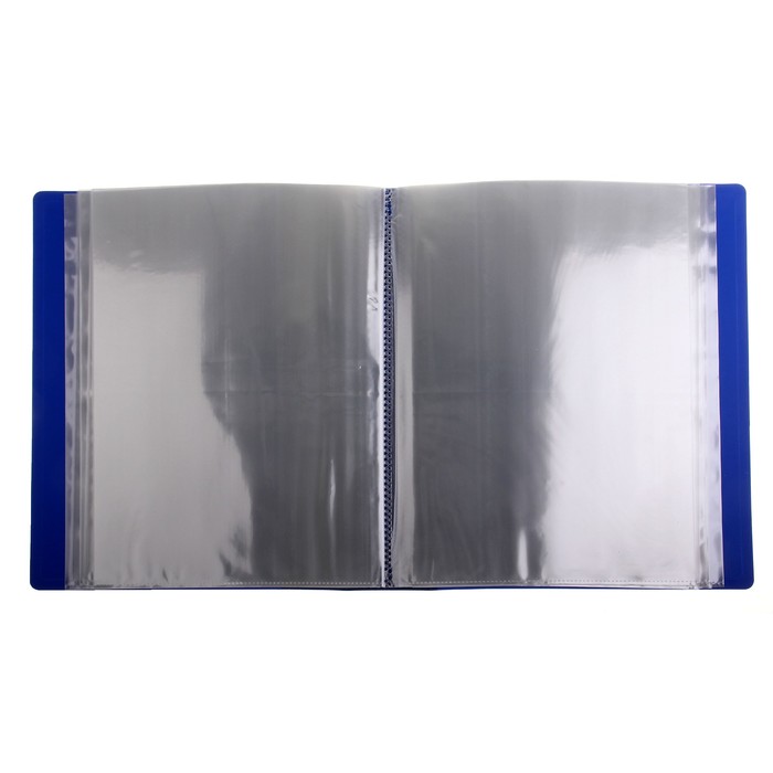 Папка с 100 прозрачными вкладышами А4, 800мкм, торцевой карман с бумажной вставкой, синяя