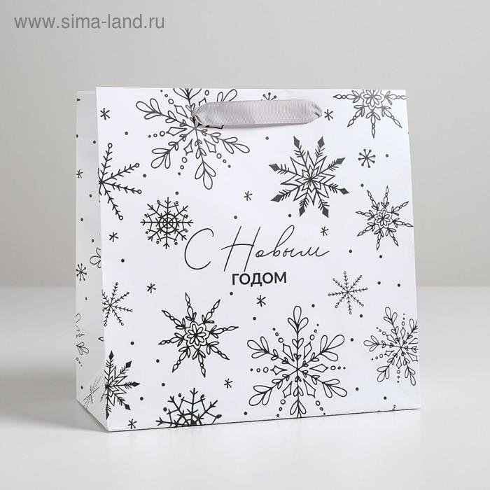 

Пакет ламинированный квадратный «Снежинки», 22 × 22 × 11 см