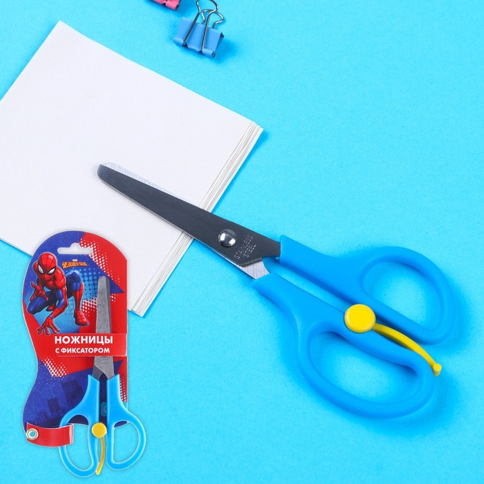 Ножницы детские 13 см, безопасные, пластиковые ручки с фиксатором, Человек-Паук, МИКС