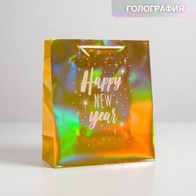 Пакет голография вертикальный «Happy New year», ML 23 × 27 × 11,5 см Ош