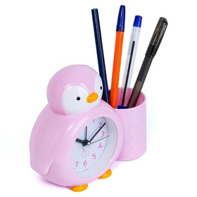 Будильник "Пингвинёнок", с карандашницей, дискретный ход,12 х 14.5 см, d=6 см, розовый