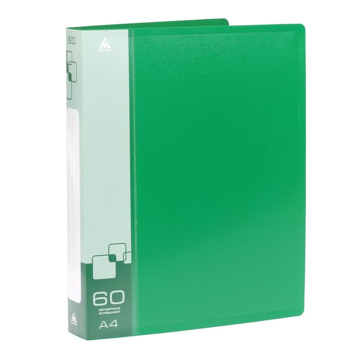 Папка с 60 прозрачными вкладышами А4, 700мкм, торцевой карман с бумажной вставкой, серая