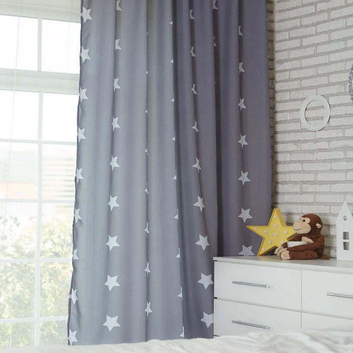 фото Комплект штор "этель" grey stars 145*260 см-2 шт, 100% п/э, 140 г/м2