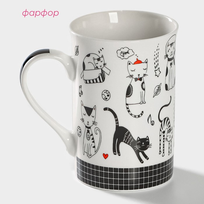 фото Кружка фарфоровая доляна «кошачьи будни», 300 мл, цвет белый