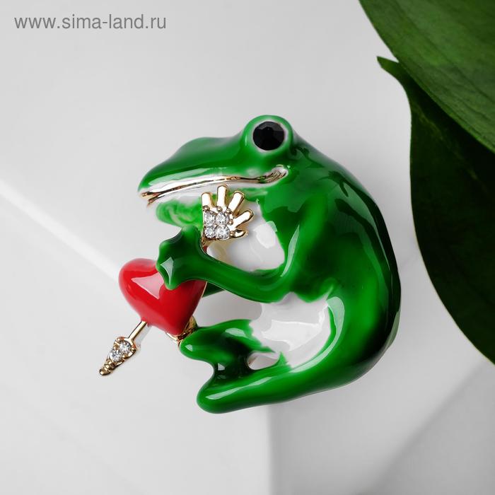 

Брошь "Лягушка-купидон" сердечко, цвет красно-зелёный в золоте