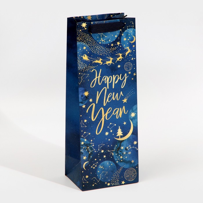 цена Пакет под бутылку «Новогодний космос», 13 × 36 × 10 см