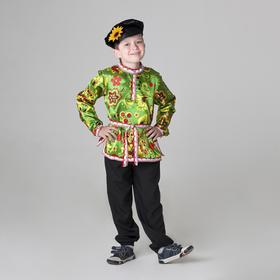 Карнавальная русская рубаха «Хохлома», атлас, картуз, р. 36, рост 146 см, цвет зелёный