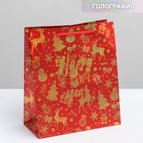 Пакет голография вертикальный «Веселья в Новом году», ML 23 × 27 × 11,5 см Ош