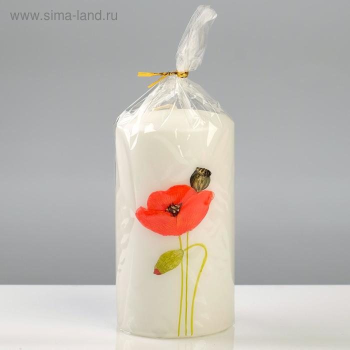 фото Свеча - цилиндр "маки", 8×15 см, жемчужный белый trend decor candle