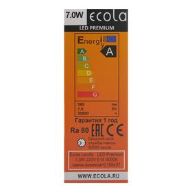 

Лампа светодиодная Ecola Premium "свеча", 7 Вт, Е14, 4000 К, 220 В, 105х37 мм
