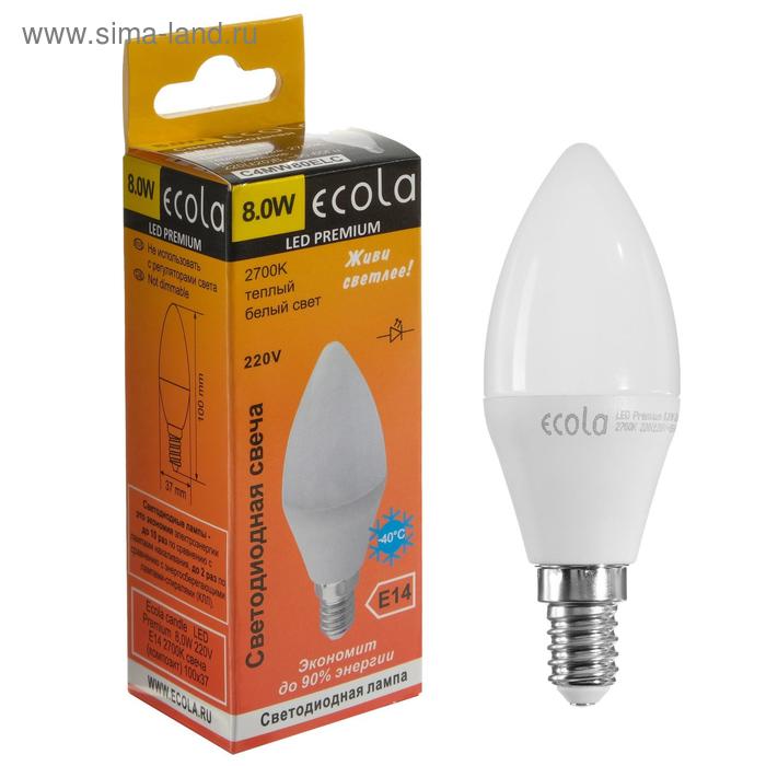 фото Лампа светодиодная ecola premium "свеча", 8 вт, е14, 2700 к, 220 в, 100х37 мм