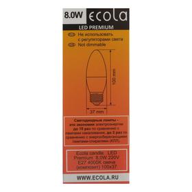 

Лампа светодиодная Ecola Premium "свеча", 8 Вт, Е27, 4000 К, 220 В, 100х37 мм