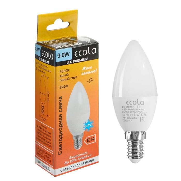 фото Лампа светодиодная ecola premium "свеча", 9 вт, е14, 6000 к, 220 в, 100х37 мм