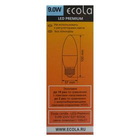 

Лампа светодиодная Ecola Premium "свеча", 9 Вт, Е27, 6000 К, 220 В, 100х37 мм