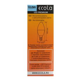 

Лампа светодиодная Ecola Premium "свеча", 10 Вт, Е14, 6000 К, 220 В, 100х37 мм