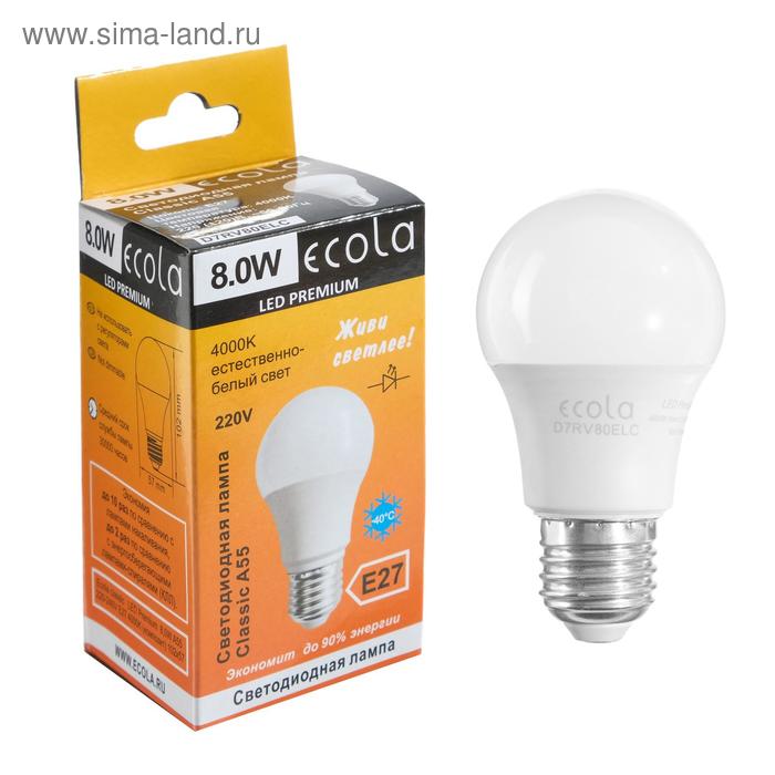 фото Лампа светодиодная ecola classic premium, а55, 8 вт, е27, 4000 к, 220 в, 102х57 мм