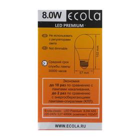 

Лампа светодиодная Ecola classic Premium, А55, 8 Вт, Е27, 4000 К, 220 В, 102х57 мм