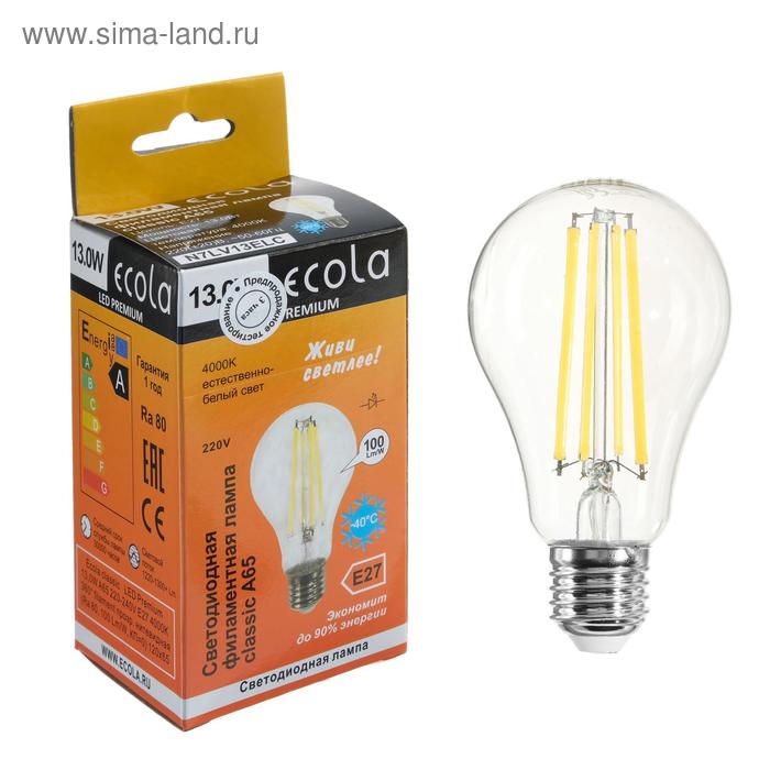фото Лампа светодиодная филаментная ecola classic premium, а65, 13 вт, е27, 4000 к, 360°, 220 в
