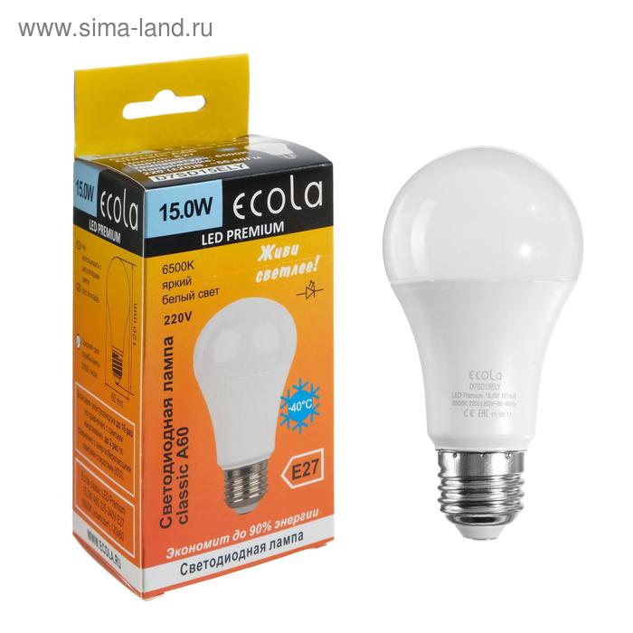 фото Лампа светодиодная ecola classic premium, а60, 15 вт, е27, 6500 к, 220 в, 120х60 мм