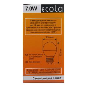 

Лампа светодиодная Ecola globe "шар", G45, 7 Вт, Е27, 4000 К, 220 В, 82х45 мм