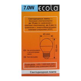 

Лампа светодиодная Ecola globe "шар", G45, 7 Вт, Е27, 6500 К, 220 В, 82х45 мм