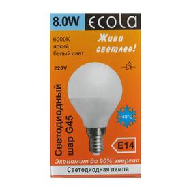 

Лампа светодиодная Ecola globe "шар", G45, 8 Вт, Е14, 6000 К, 220 В, 78х45 мм