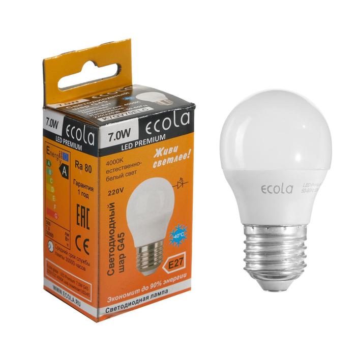 фото Лампа светодиодная ecola globe premium "шар", g45, 7 вт, е27, 4000 к, 220 в, 82х45 мм