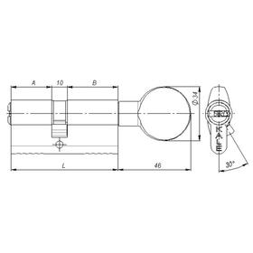 Цилиндровый механизм с вертушкой 164 SM/70, 30+10+30 мм, 5 кл., упк.блистер, цвет латунь от Сима-ленд